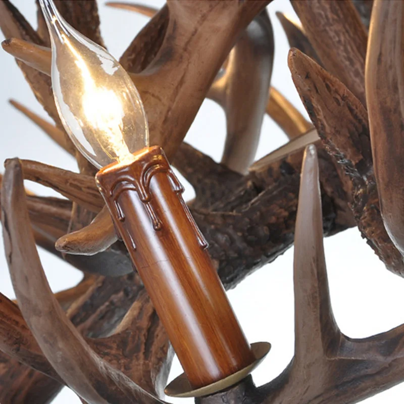 Vintage Deer Chandelier Lighting Retro Antler Chandelier for Living Room Church Lustres Luminaria Resin Deer Horn Hanging Lamp