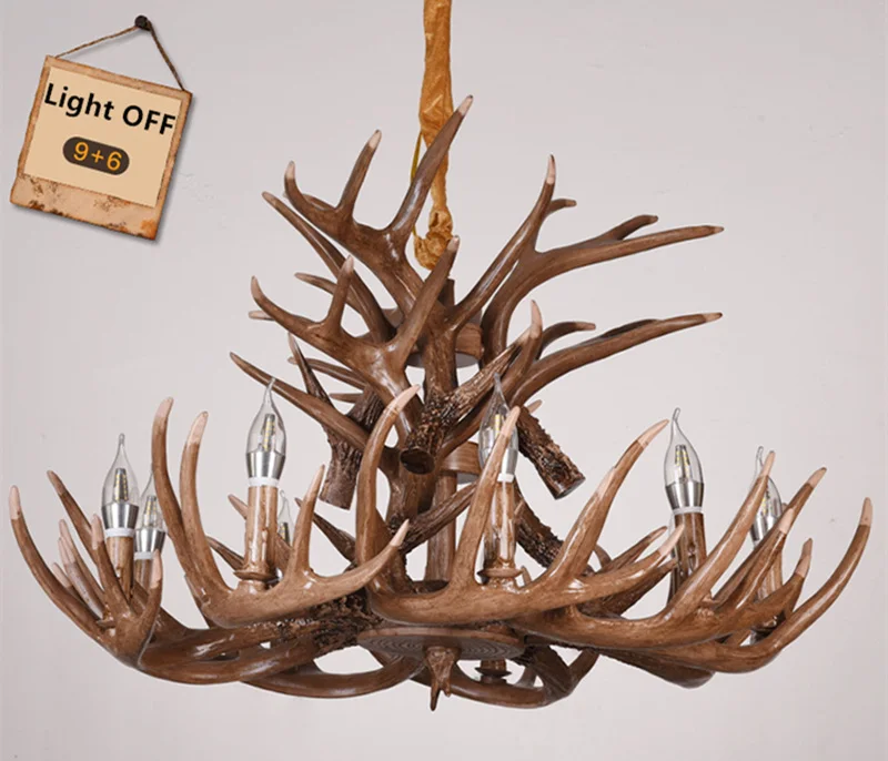 Vintage Deer Chandelier Lighting Retro Antler Chandelier for Living Room Church Lustres Luminaria Resin Deer Horn Hanging Lamp