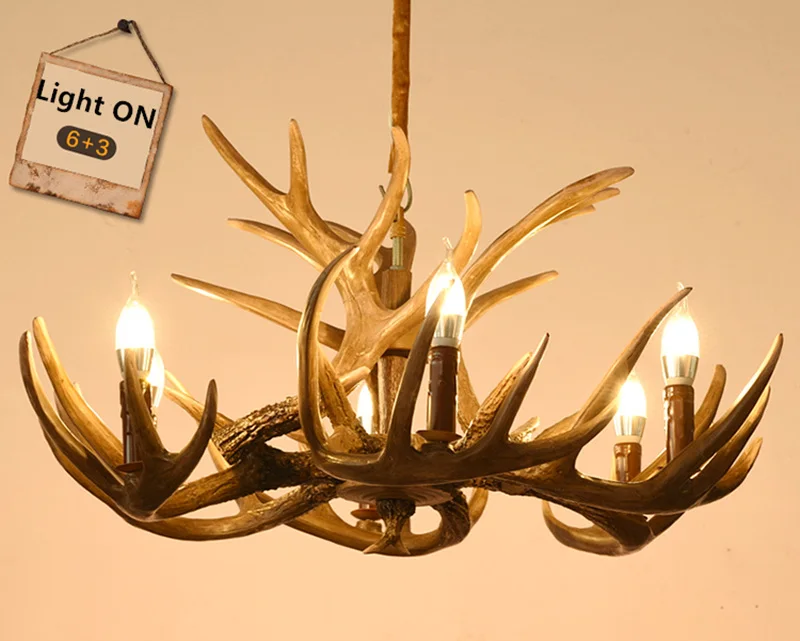 Vintage Deer Chandelier Lighting Retro Antler Chandelier for Living Room Church Lustres Luminaria Resin Deer Horn Hanging Lamp