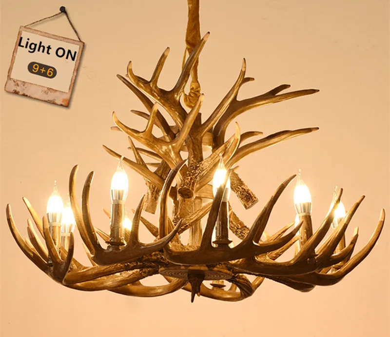 Vintage Deer Chandelier Lighting Retro Antler Chandelier for Living Room Church Lustres Luminaria Resin Deer Horn Hanging Lamp