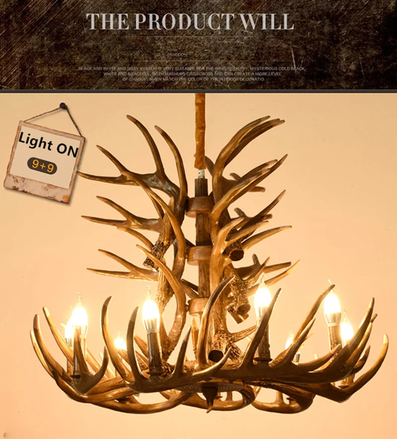 Vintage Deer Chandelier Lighting Retro Antler Chandelier for Living Room Church Lustres Luminaria Resin Deer Horn Hanging Lamp