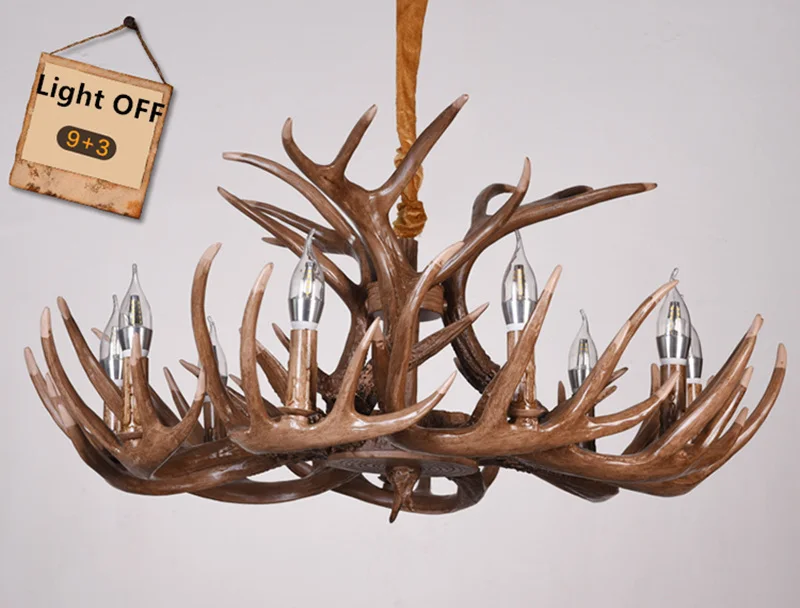 Vintage Deer Chandelier Lighting Retro Antler Chandelier for Living Room Church Lustres Luminaria Resin Deer Horn Hanging Lamp