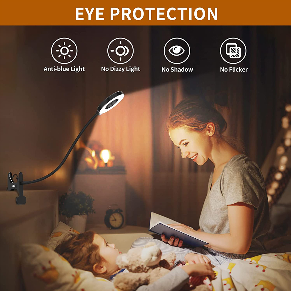 48 LEDs Clip on Desk Lamp 360°Flexible Gooseneck Reading Table Light Eye-Caring USB Clamp Books Night Light Study Read Light