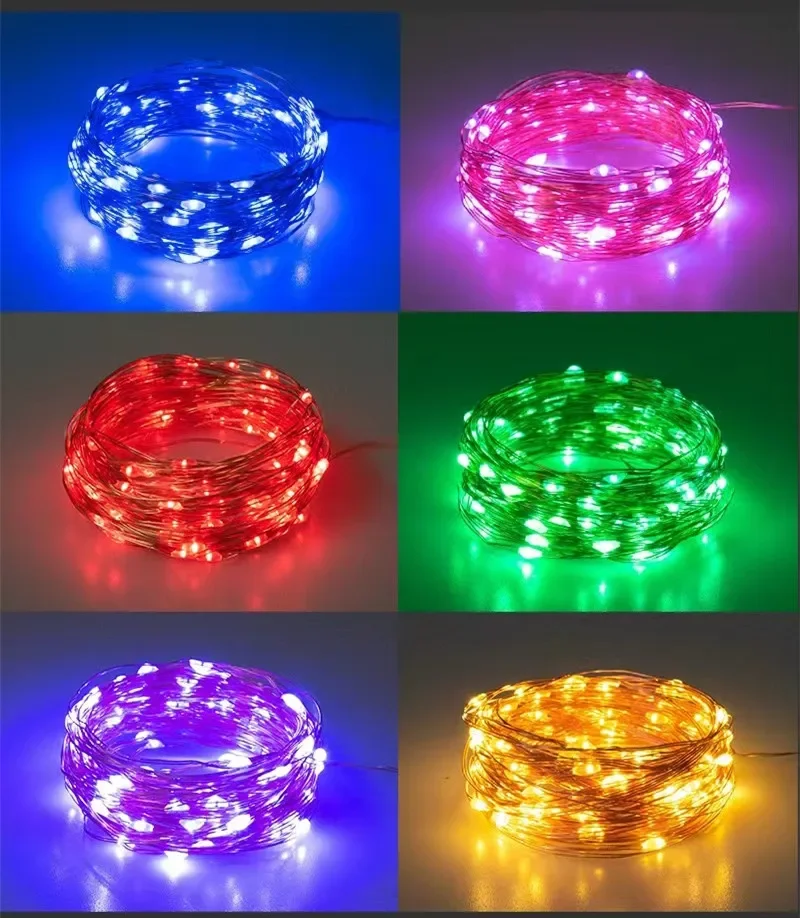 5M/10M/20M LED Copper Wire String Lights 8-mode USB Fairy Lights Garland Lamps for Festival Wedding Party Outdoor Christmas