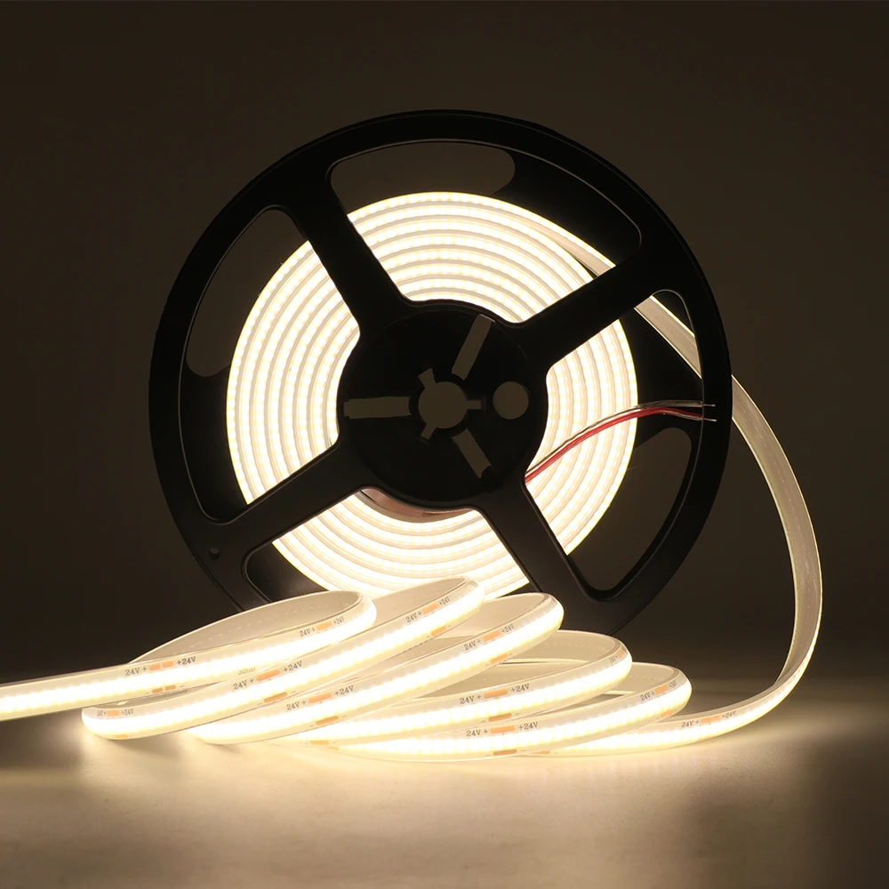 IP68 Waterproof COB Strip 12V 24V 320Leds/M RA90 3000K 4000K 6000K Home Garden Decor Flexible Ribbon Rope LED Light 1M 10M 20M