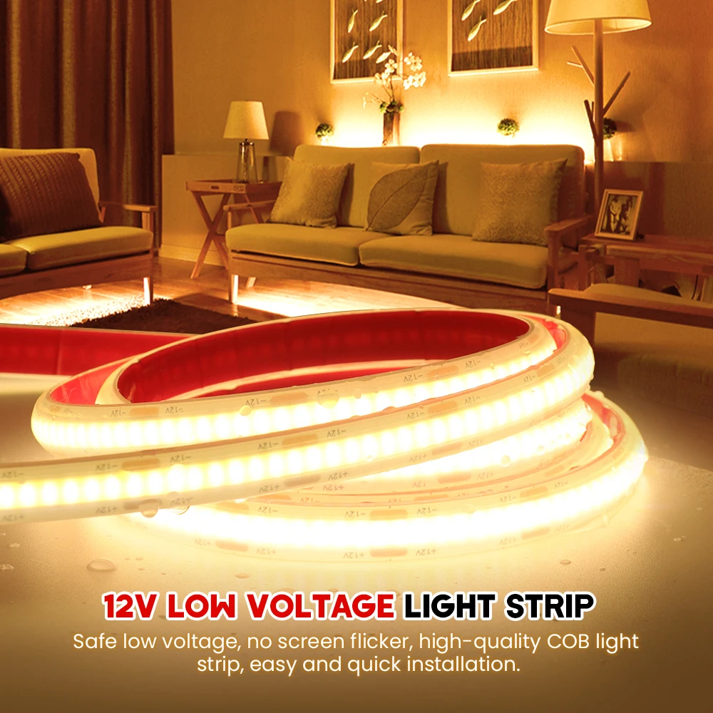 IP68 Waterproof COB Strip 12V 24V 320Leds/M RA90 3000K 4000K 6000K Home Garden Decor Flexible Ribbon Rope LED Light 1M 10M 20M