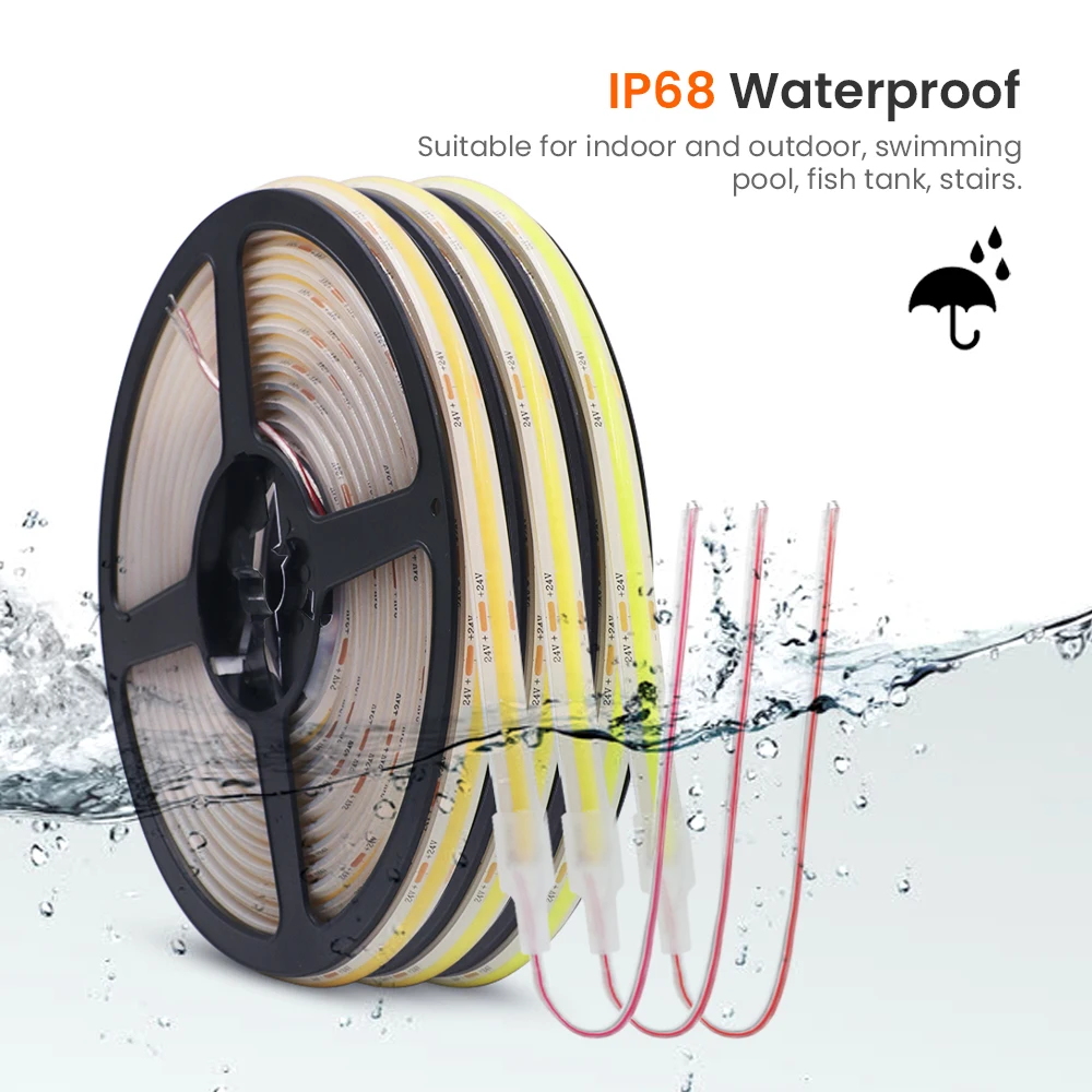 IP68 Waterproof COB Strip 12V 24V 320Leds/M RA90 3000K 4000K 6000K Home Garden Decor Flexible Ribbon Rope LED Light 1M 10M 20M