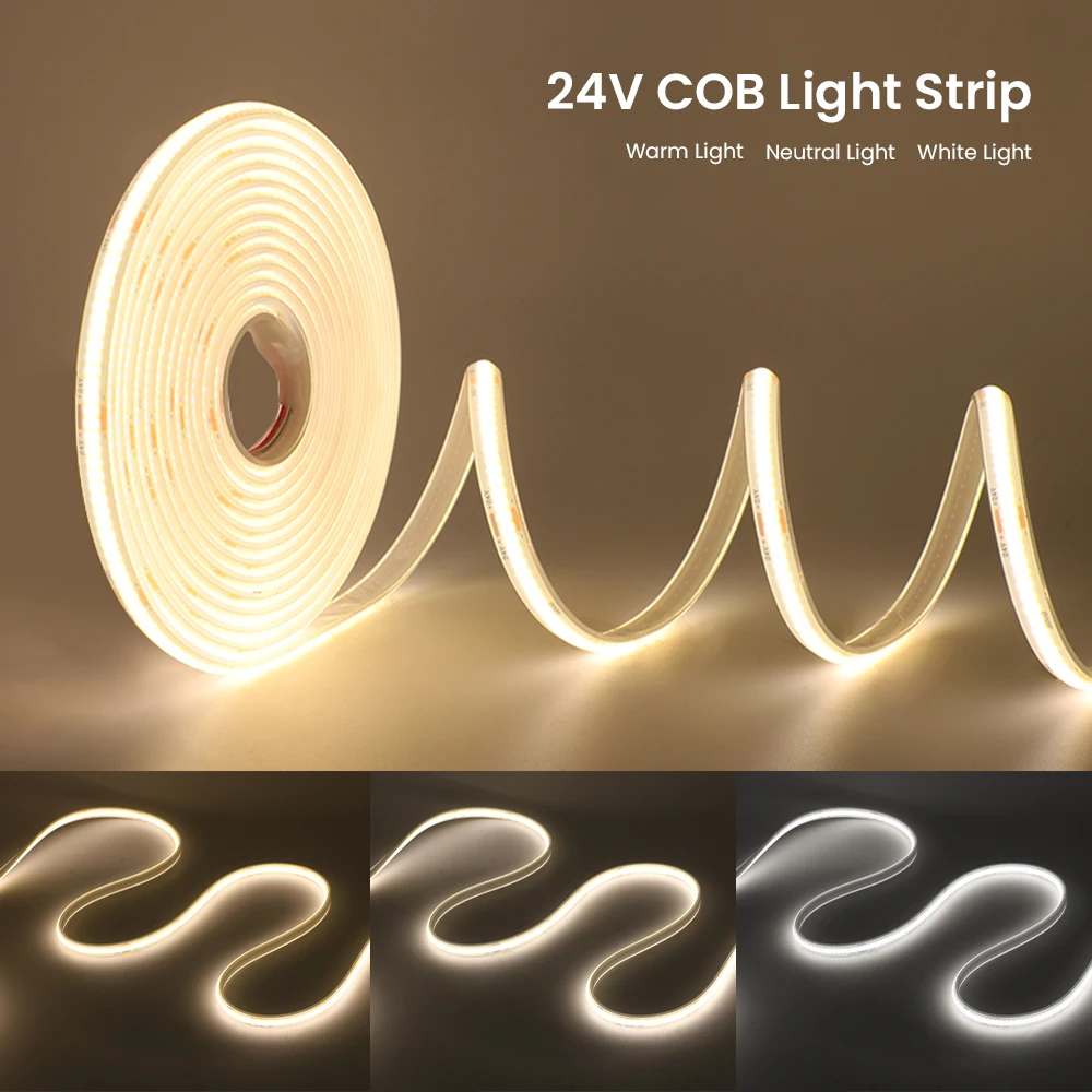 IP68 Waterproof COB Strip 12V 24V 320Leds/M RA90 3000K 4000K 6000K Home Garden Decor Flexible Ribbon Rope LED Light 1M 10M 20M