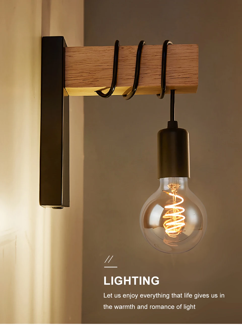 Retro Wood Wall Lamp Vintage Sconce Wall Lights Fixture E27 Indoor Home Decor Dining Room Bedside Lamp Bedroom Lighting