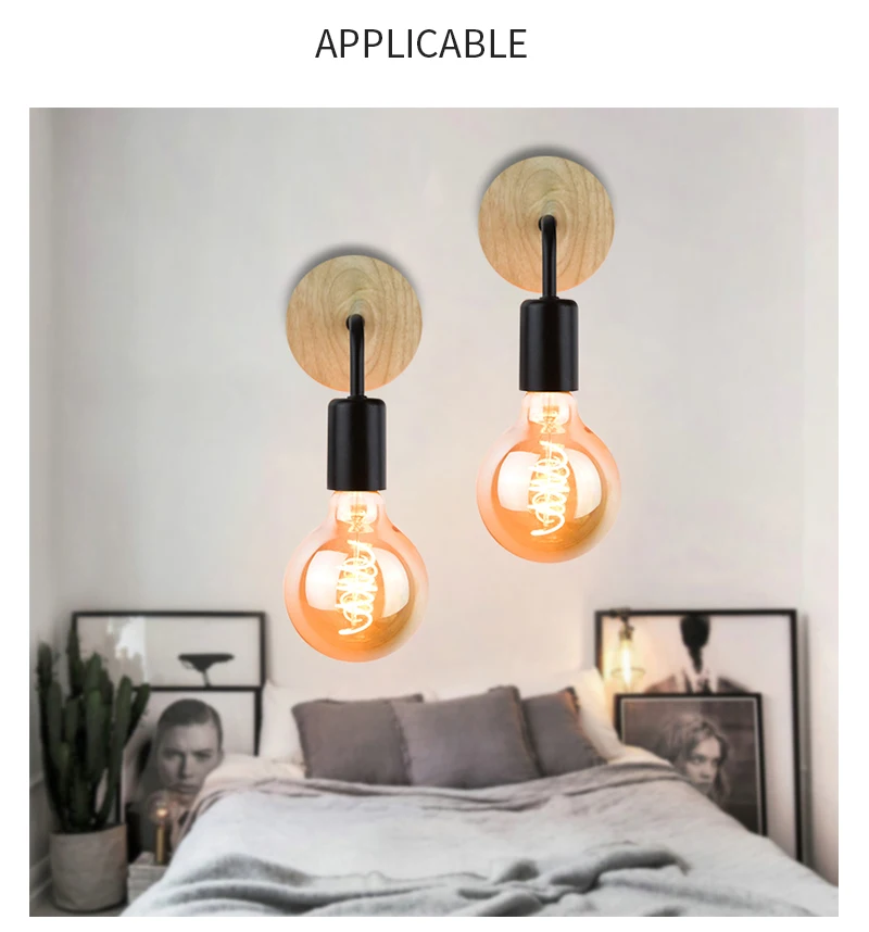 Retro Wood Wall Lamp Vintage Sconce Wall Lights Fixture E27 Indoor Home Decor Dining Room Bedside Lamp Bedroom Lighting