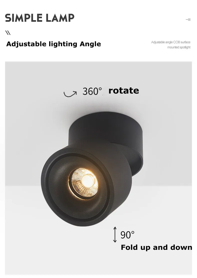 7W10W15W20W24W30W40W48W Folding Rotating LED Downlight Surface Mounted Anti Glare COB Ceiling Lamp Spot Light 110-240V