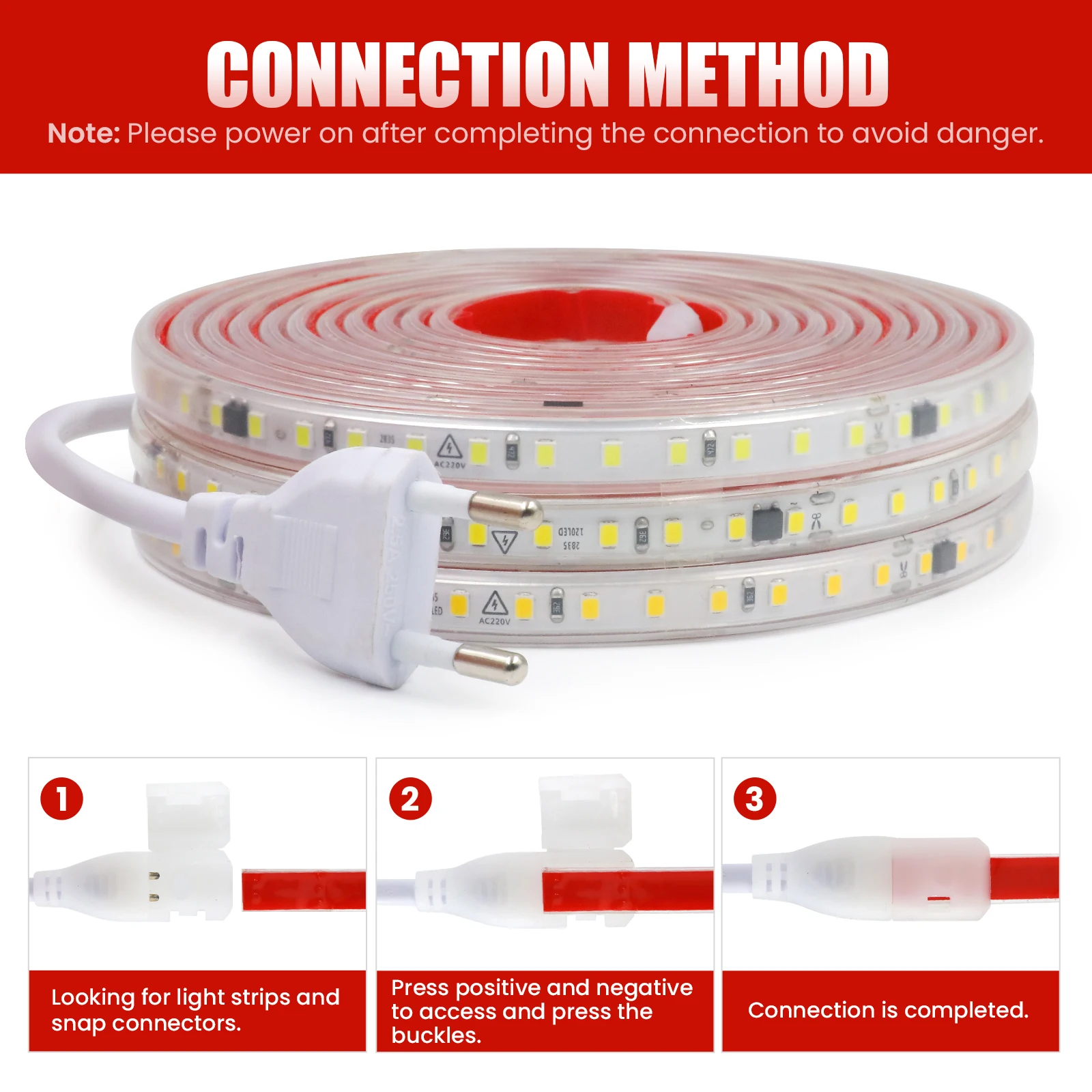 AC 220V 240V LED Strip 3000K 4000K 6000K 120Leds/M Flexible Ribbon Stripe IP65 Waterproof Self Adhesive Tape Strip Chain Light