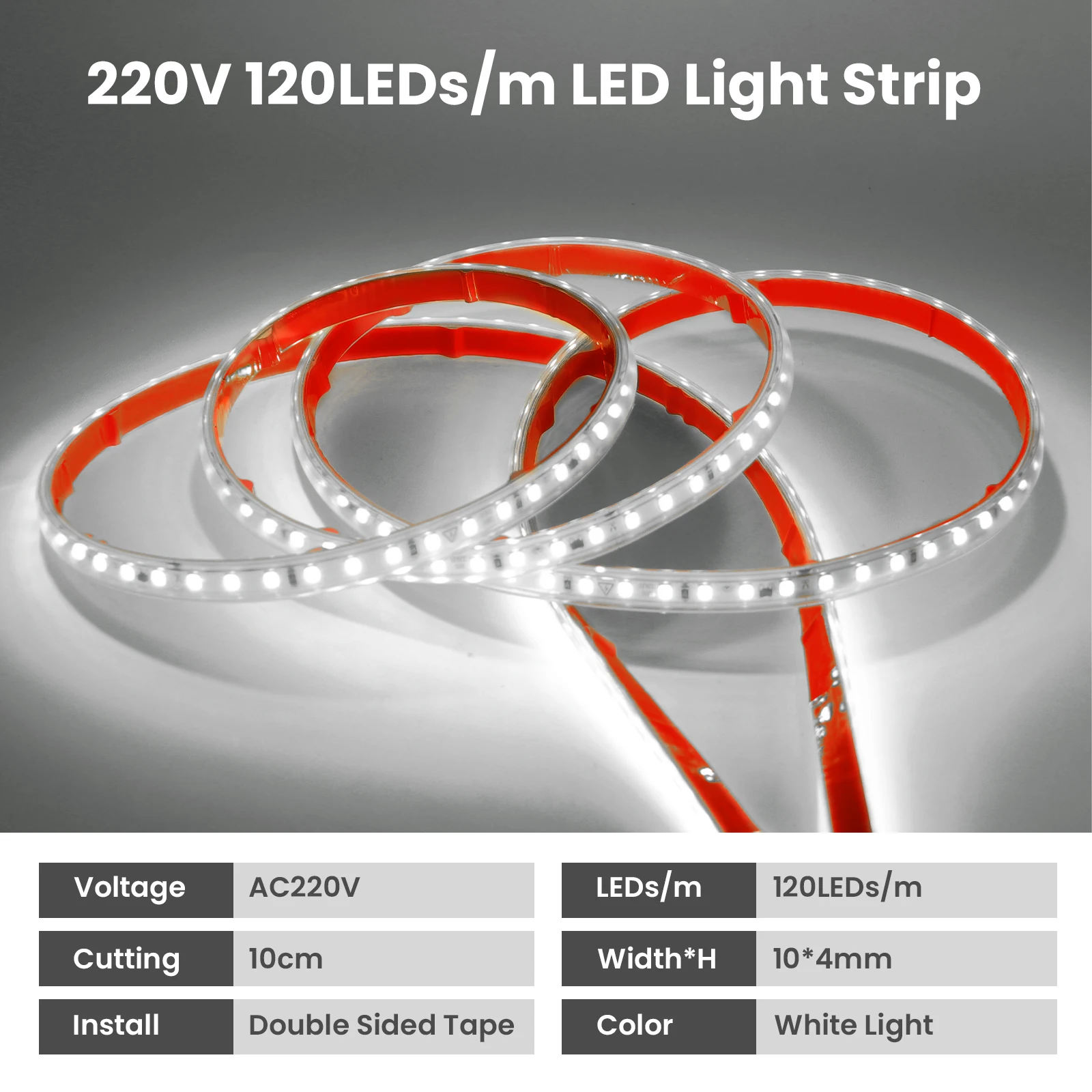 AC 220V 240V LED Strip 3000K 4000K 6000K 120Leds/M Flexible Ribbon Stripe IP65 Waterproof Self Adhesive Tape Strip Chain Light