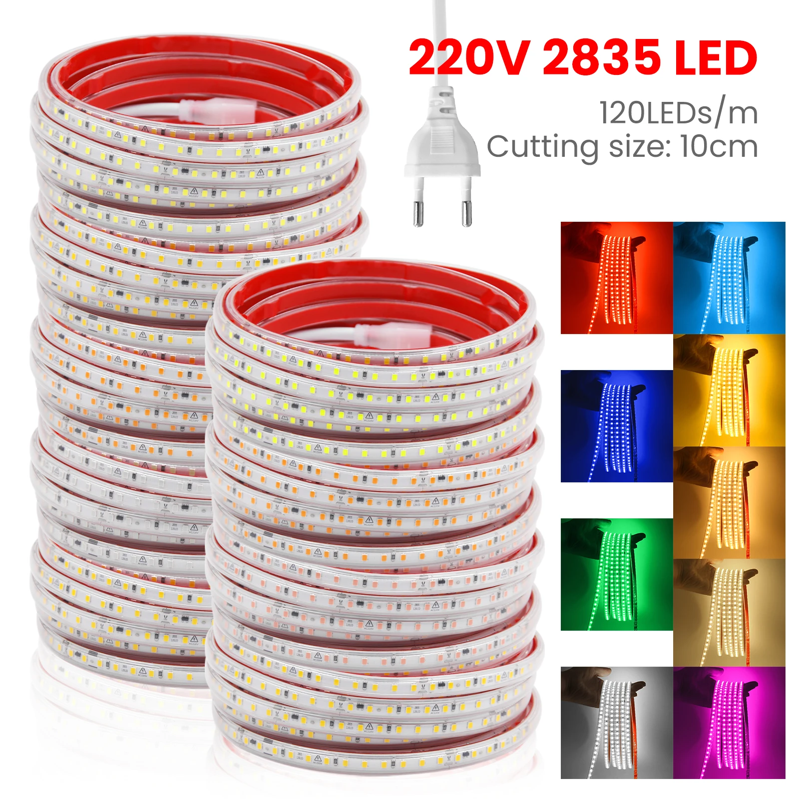 AC 220V 240V LED Strip 3000K 4000K 6000K 120Leds/M Flexible Ribbon Stripe IP65 Waterproof Self Adhesive Tape Strip Chain Light