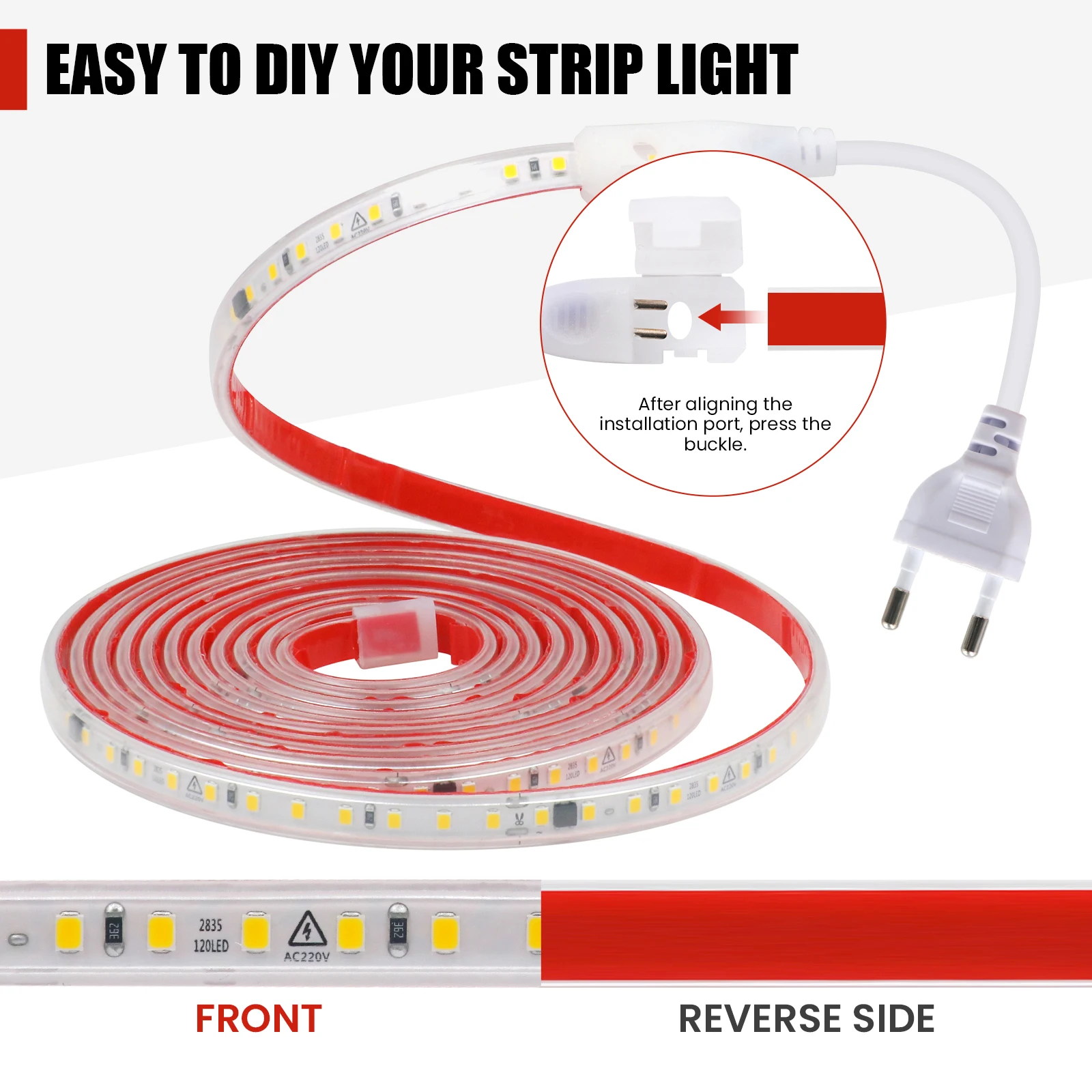 AC 220V 240V LED Strip 3000K 4000K 6000K 120Leds/M Flexible Ribbon Stripe IP65 Waterproof Self Adhesive Tape Strip Chain Light