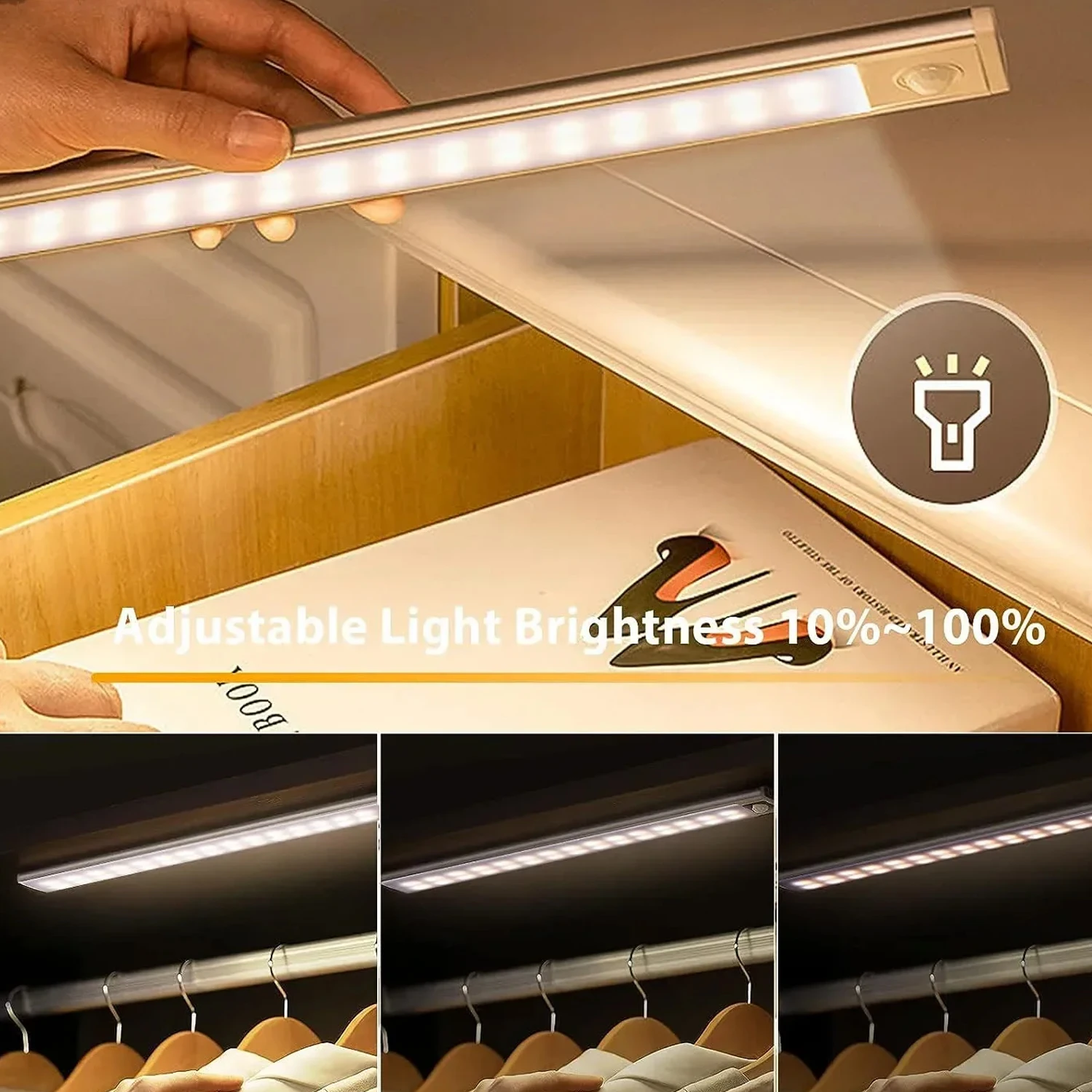60cm Wireless LED Night Light Motion Sensor USB Rechargeable For Bedroom Kitchen Cabinet Lamp Remote Control Lighting