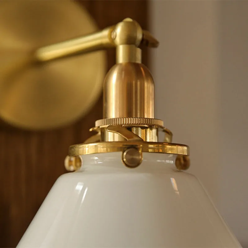 Retro Nordic Simple Bathroom Painting Glass Mirror Headlight Japanese Bed Yellow Bronze Wall Lamp