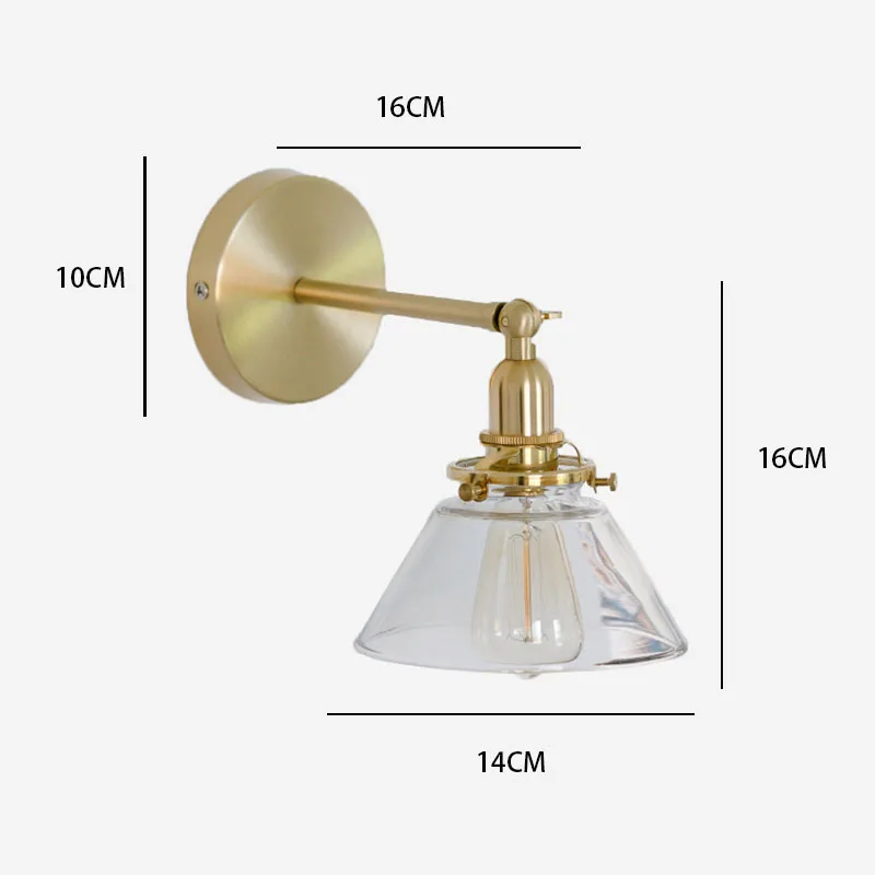 Retro Nordic Simple Bathroom Painting Glass Mirror Headlight Japanese Bed Yellow Bronze Wall Lamp
