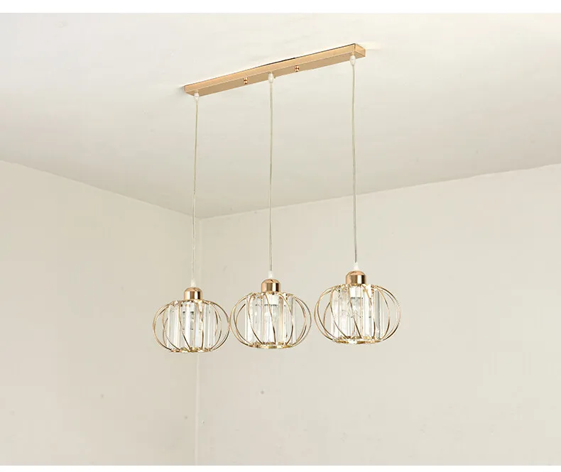 Crystal LED Pendant Lights For Dining Room Living Room Nordic Black Iron Shade 1/3 Lights Kitchen Decor Hanging Ceiling Lamp