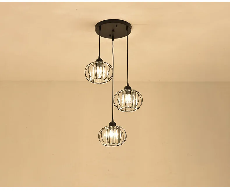 Crystal LED Pendant Lights For Dining Room Living Room Nordic Black Iron Shade 1/3 Lights Kitchen Decor Hanging Ceiling Lamp