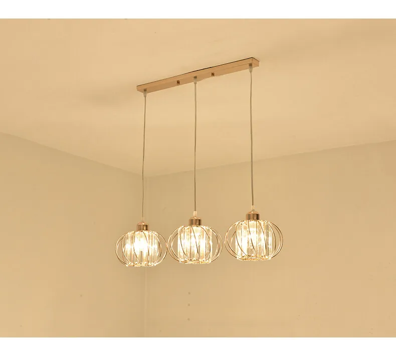 Crystal LED Pendant Lights For Dining Room Living Room Nordic Black Iron Shade 1/3 Lights Kitchen Decor Hanging Ceiling Lamp