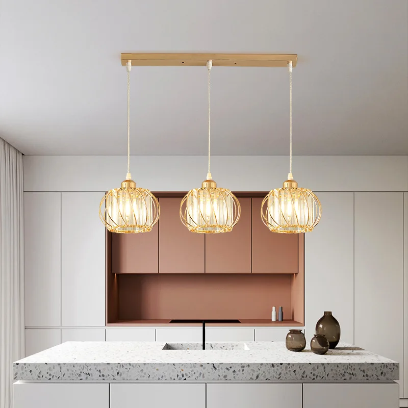 Crystal LED Pendant Lights For Dining Room Living Room Nordic Black Iron Shade 1/3 Lights Kitchen Decor Hanging Ceiling Lamp