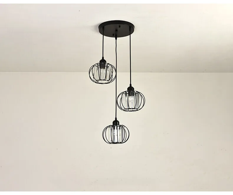 Crystal LED Pendant Lights For Dining Room Living Room Nordic Black Iron Shade 1/3 Lights Kitchen Decor Hanging Ceiling Lamp