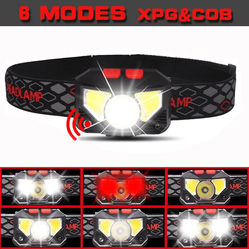 Powerful LED Sensor Headlamp USB Rechargeable Headlight Led Head Torch Camping Search Light Head Flashlight for Fishing Lantern
