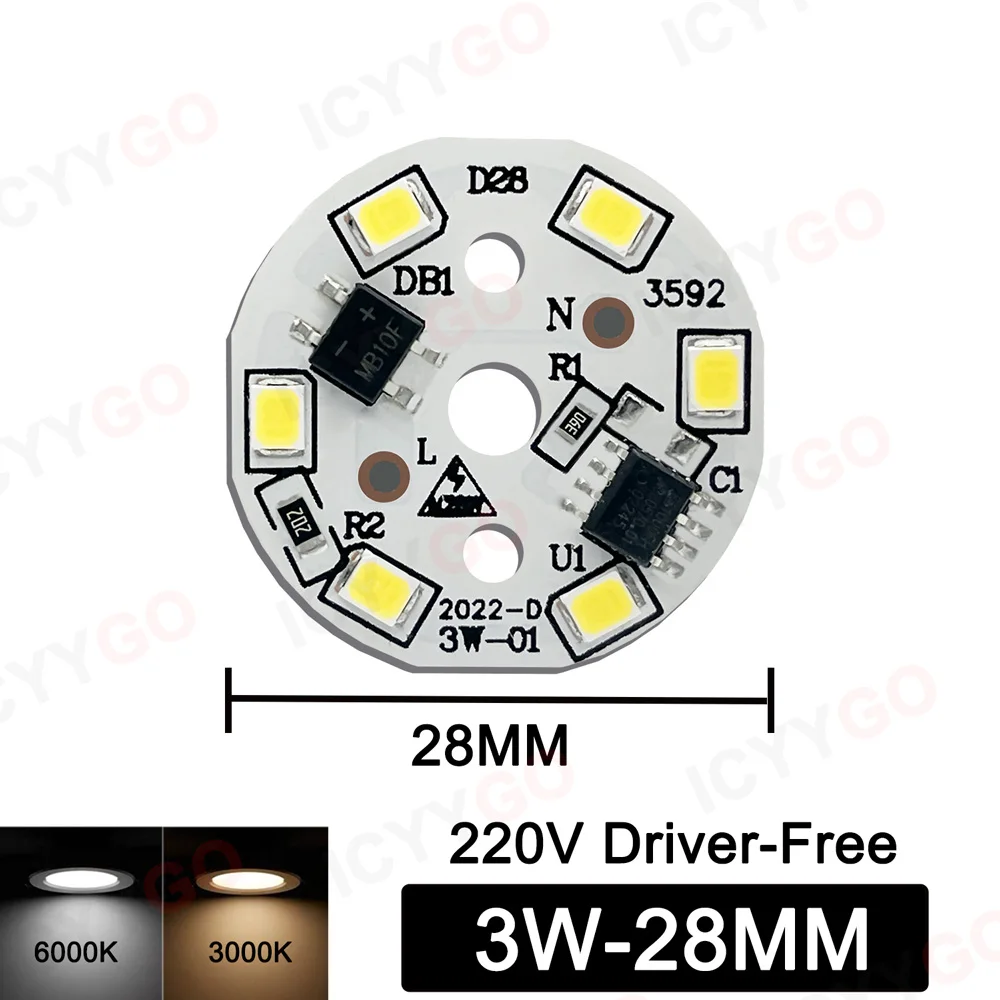 3W 5W 7W 9W 12W 15W 18W 220V High Voltage Light Panel Round Light Panel Driver-Free DIY LED Light Panel Bulb Light Source Board