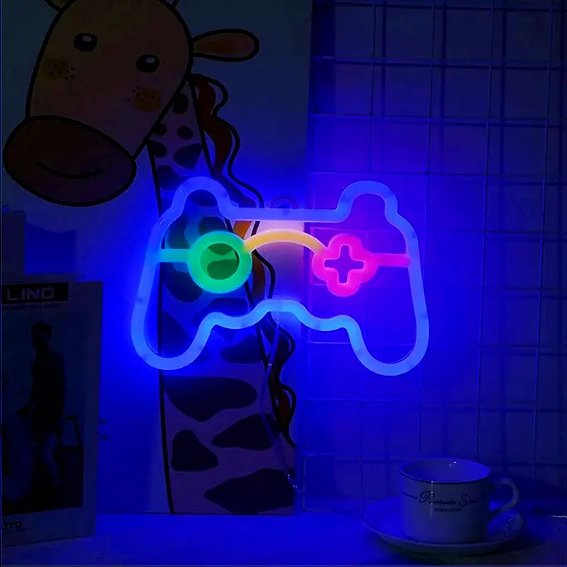 Game Pad Neon Signs LED Night Light, USB/Battery Powered Atmosphere Lighting, for Birthday Gift Garden E-sports Decor Camping