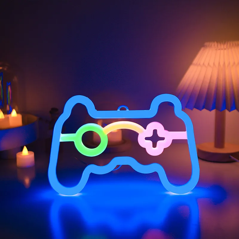 Game Pad Neon Signs LED Night Light, USB/Battery Powered Atmosphere Lighting, for Birthday Gift Garden E-sports Decor Camping