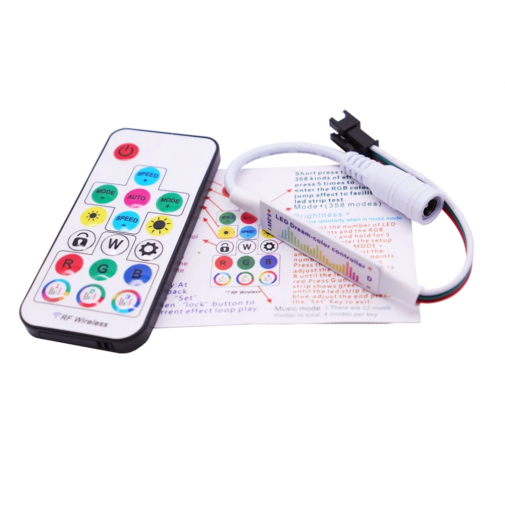 WS2812B WS2811 5050 RGB Led Strip Light Music Controller MINI 17Keys RF Remote Control 370Modes Change DC/USB DC5-24V