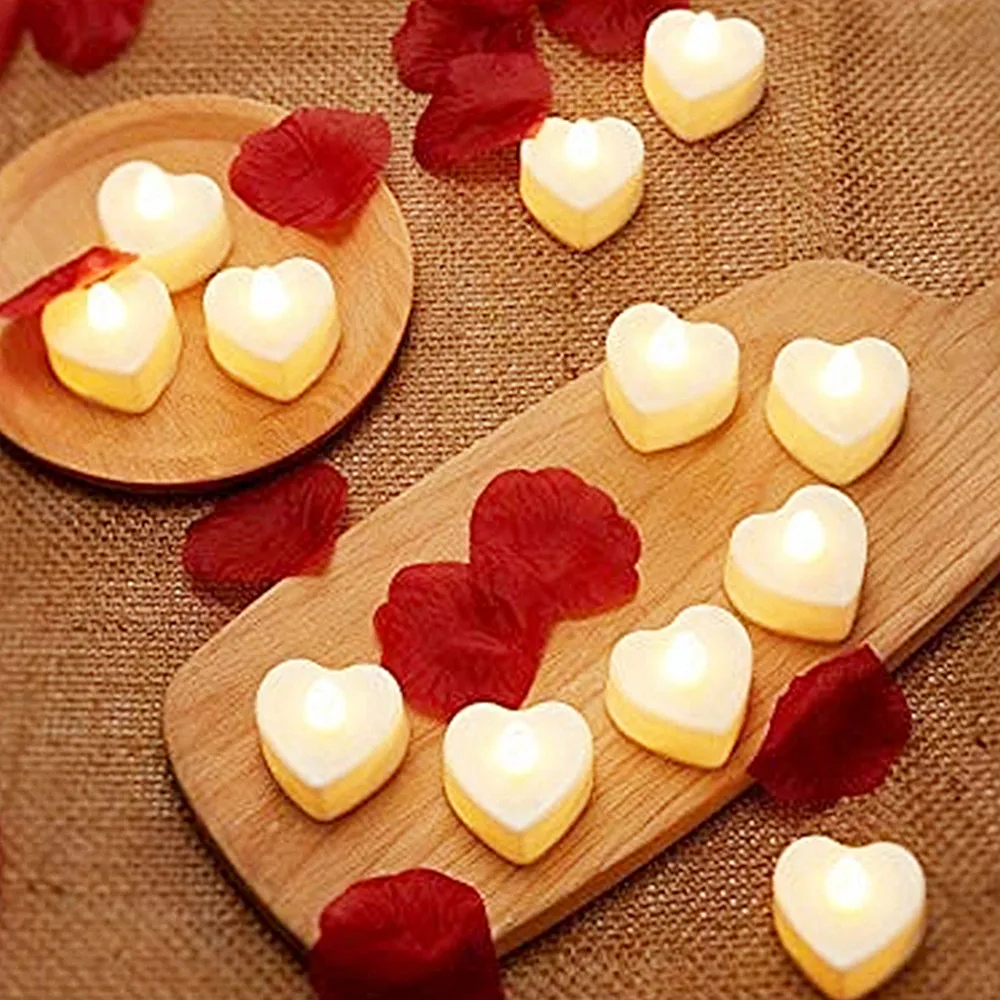 Heart Shaped Candles Led Lights Fake Heart Candles Romantic LED Tealight Flameless Candle for Valentine's Day Party Wedding Nigh