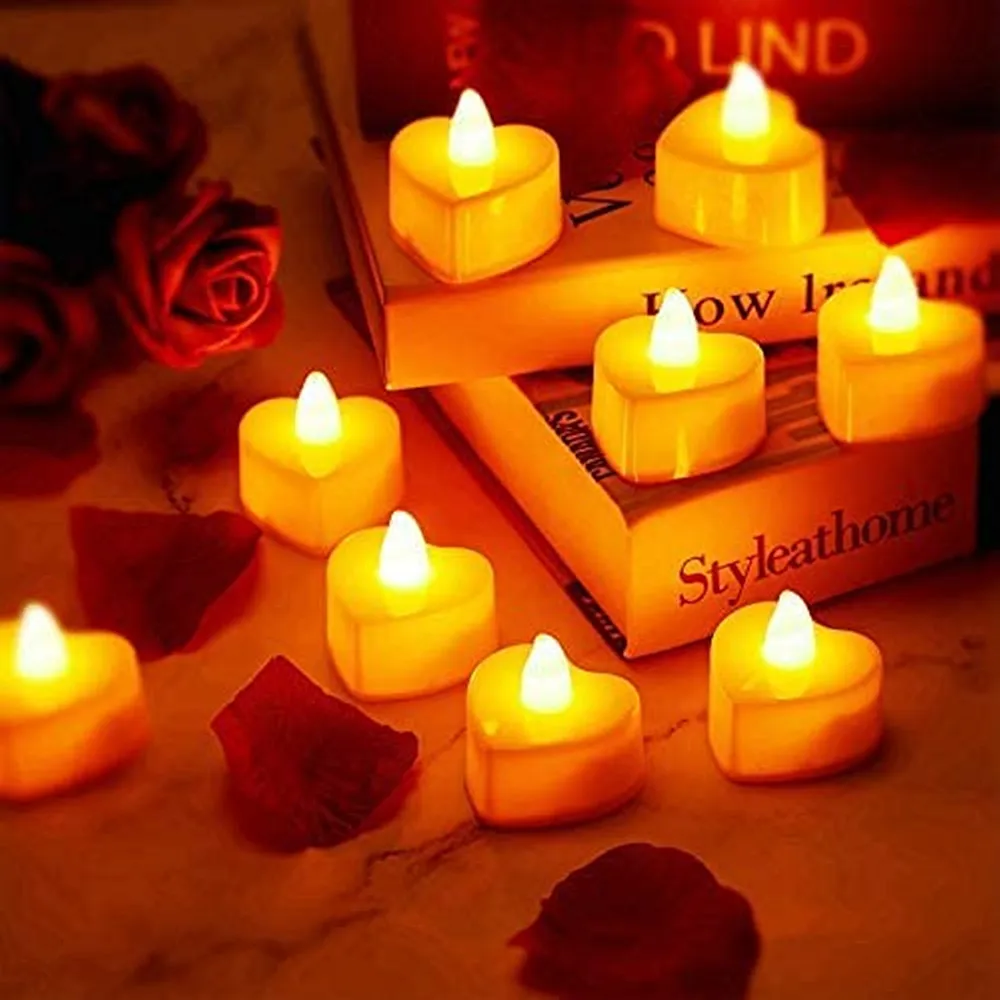 Heart Shaped Candles Led Lights Fake Heart Candles Romantic LED Tealight Flameless Candle for Valentine's Day Party Wedding Nigh