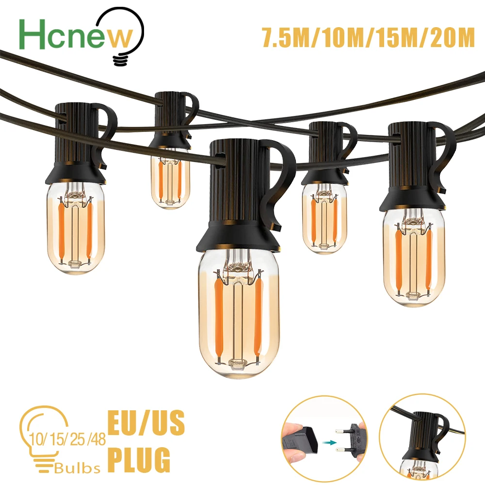 Amber T22 1W String Lights Led 220V 110V Garland Street Light Bulb E12 Waterproof Connectable Outdoor Garden Wedding Decoration