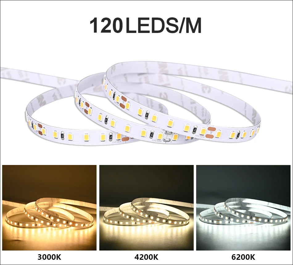 UL Listed SMD2835 LED Strip Light 60/120/240 LEDs/m 16.4ft Flexible Led Tape Ribbon Dimmable Led Lights 3000K-6200K DC12V 24V