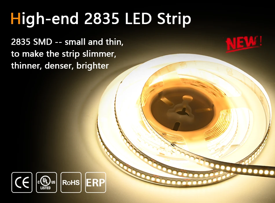 UL Listed SMD2835 LED Strip Light 60/120/240 LEDs/m 16.4ft Flexible Led Tape Ribbon Dimmable Led Lights 3000K-6200K DC12V 24V