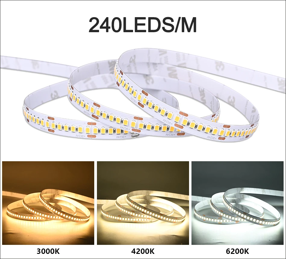 UL Listed SMD2835 LED Strip Light 60/120/240 LEDs/m 16.4ft Flexible Led Tape Ribbon Dimmable Led Lights 3000K-6200K DC12V 24V