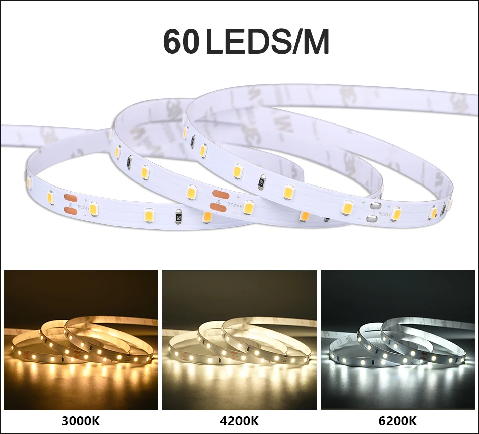 UL Listed SMD2835 LED Strip Light 60/120/240 LEDs/m 16.4ft Flexible Led Tape Ribbon Dimmable Led Lights 3000K-6200K DC12V 24V