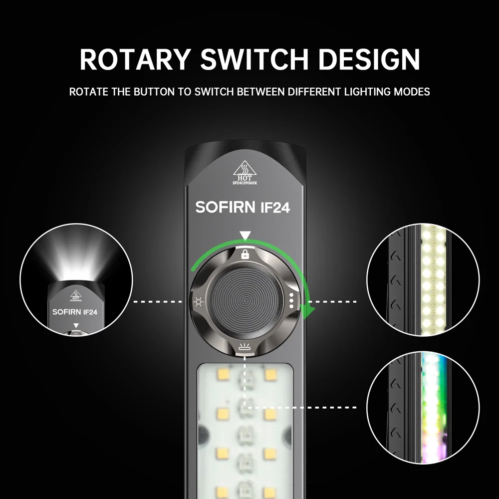 Sofirn IF24 RGB Light SST40 2000lm Powerful LED Flashlight 5V 2A 18650 USB C Rechargeable Torch IP66 Waterproof with Magnetic