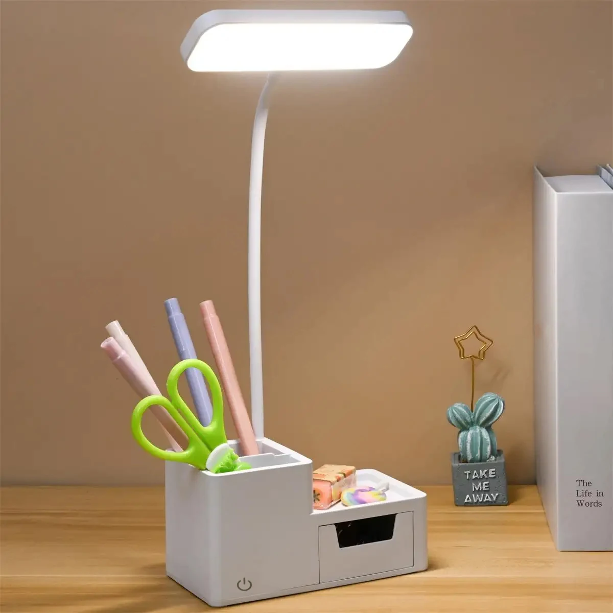 3000XHH Rechargeable Folding Table Lamp LED Touch Dimmable Study USB Reading Light Eye Protection Pen Holder Bedroom Night Light