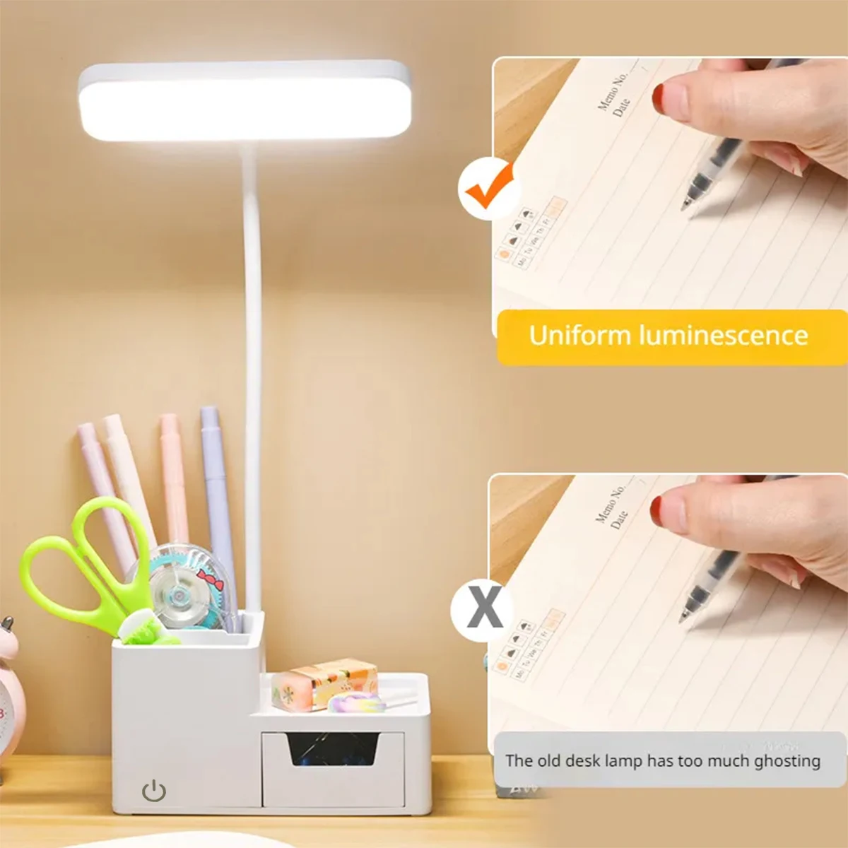 3000XHH Rechargeable Folding Table Lamp LED Touch Dimmable Study USB Reading Light Eye Protection Pen Holder Bedroom Night Light
