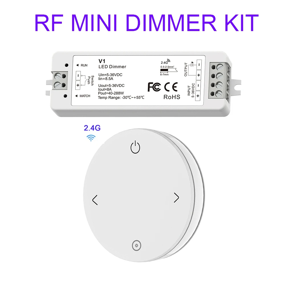 RF Mini Style LED Dimmer KIT Indoor Lighting 12V 24V 1CH Single Color LED Dimming Controller 2.4G Wireless Smart Remote Control