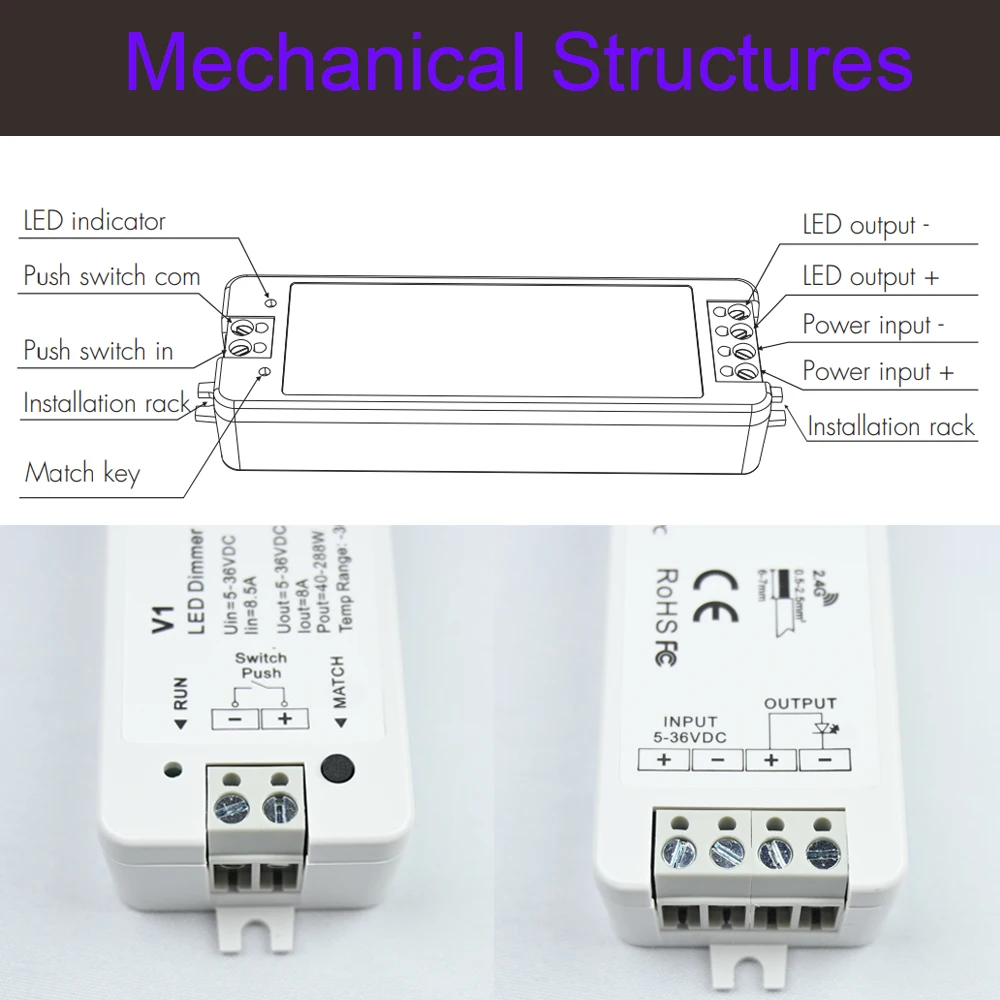 RF Mini Style LED Dimmer KIT Indoor Lighting 12V 24V 1CH Single Color LED Dimming Controller 2.4G Wireless Smart Remote Control