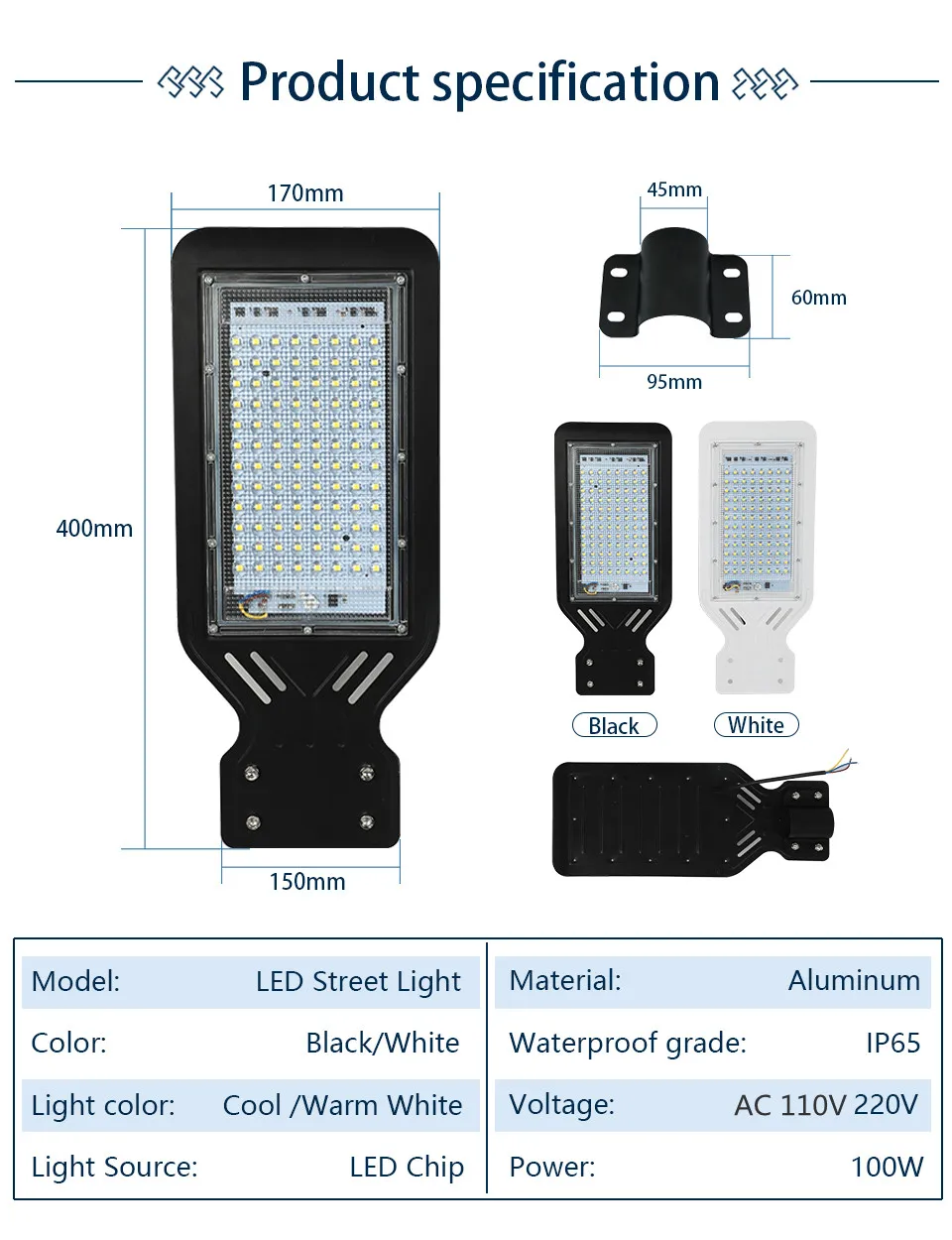 100W Led Street Light Outdoor Spotlight Flood Lamp Waterproof Parking Lighting AC110V 220V Exterior Street Lamp for Yard Square