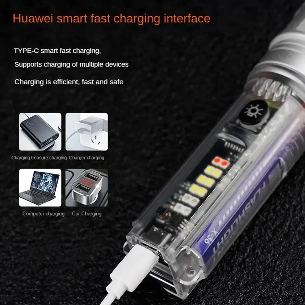 Powerful LED Flashlight With Side Light Multi-function Solar Lanterna Outdoor Long Range Torch USB Rechargeable For Emergency