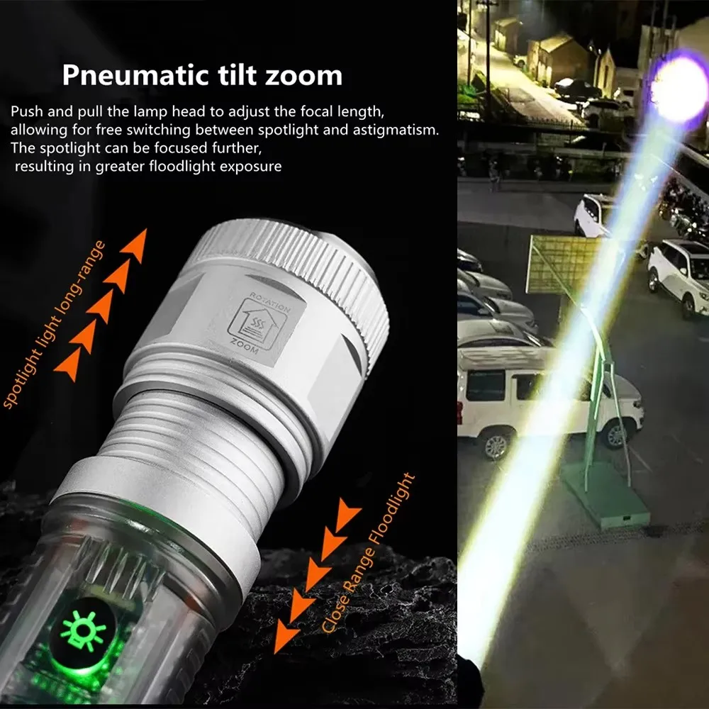 Powerful LED Flashlight With Side Light Multi-function Solar Lanterna Outdoor Long Range Torch USB Rechargeable For Emergency