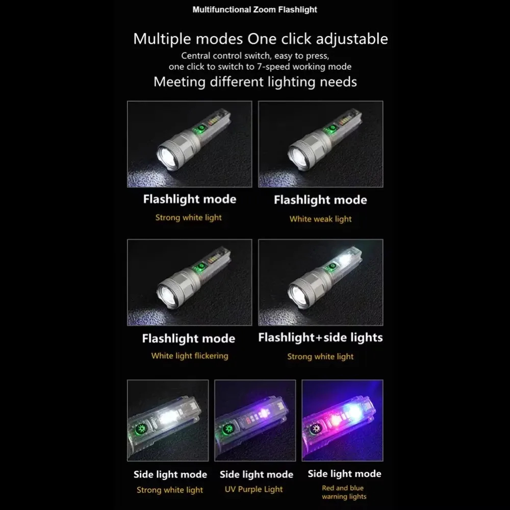 Powerful LED Flashlight With Side Light Multi-function Solar Lanterna Outdoor Long Range Torch USB Rechargeable For Emergency