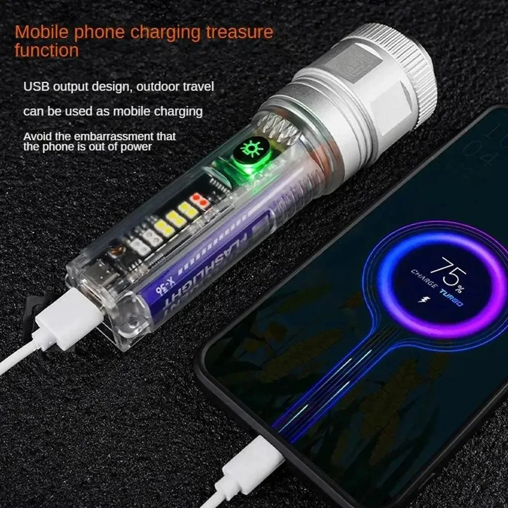 Powerful LED Flashlight With Side Light Multi-function Solar Lanterna Outdoor Long Range Torch USB Rechargeable For Emergency