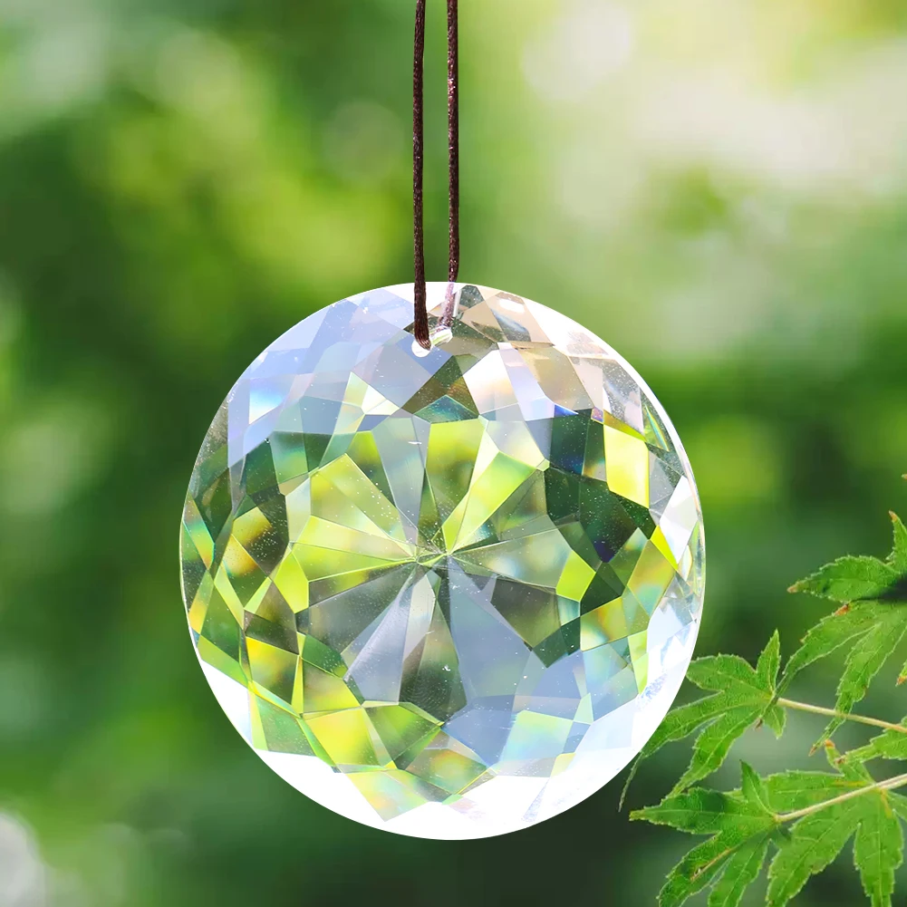 60MM Clear Hanging Crystal Mandala Garland Prism Suncatcher Chandelier Parts Lucky Light Feng Shui Faceted Pendant Crystal Decor